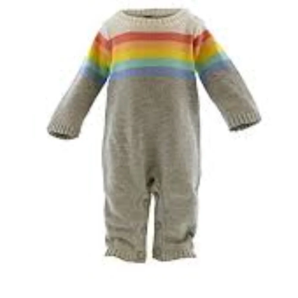 Janie And Jack Gray with Rainbow Stripes Baby Pajama Romper Size 6/12m - Picture 1 of 1